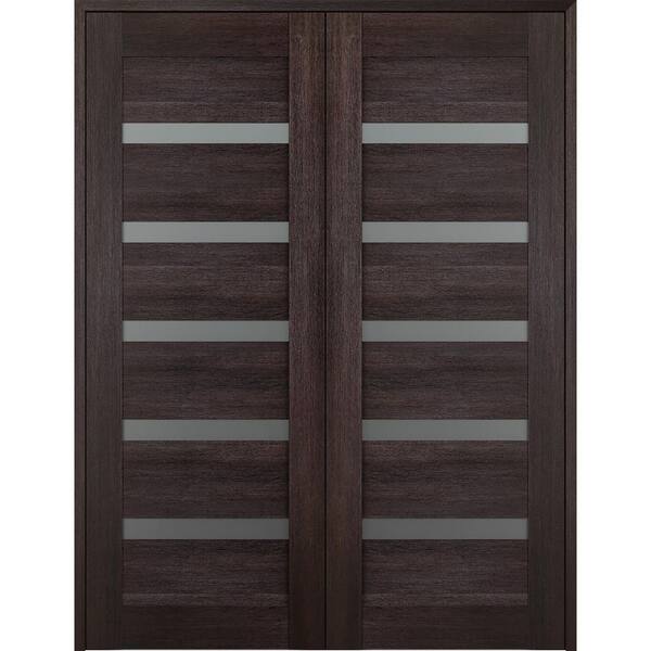 Belldinni Vona 07-04 64 in. x 80 in. Both Active 5-Lite Frosted Glass Veralinga Oak Wood Composite Double Prehung French Door