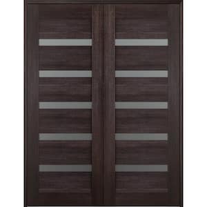 Vona 07-04 56 in. x 80 in. Both Active 5-Lite Frosted Glass Veralinga Oak Wood Composite Double Prehung French Door