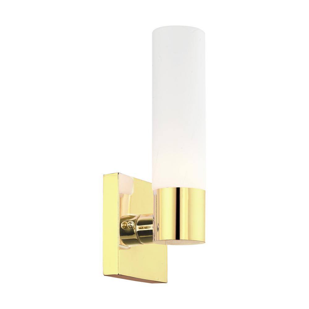 Polished Brass and Opal Glass Wall Sconce
