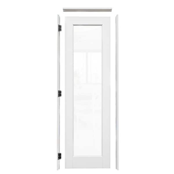 24 in. W. x 80 in. 1-Lite Clear Glass Right-Handed White Solid Core MDF Prehung Door with Quick Assemble Jamb Kit