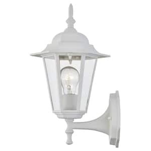 1-Light Textured White Outdoor Wall Lantern Sconce with Clear Glass
