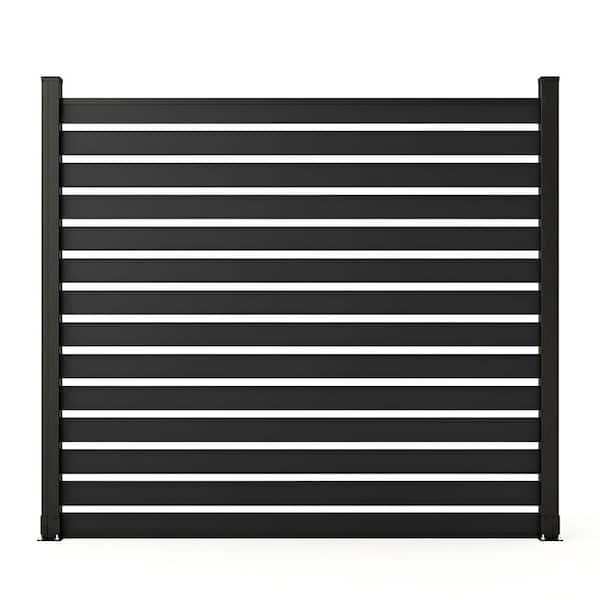 Outdoor 6 ft. H x 6 ft. W Black Aluminum Open Slat Fence Panel with 2 Aluminum Posts