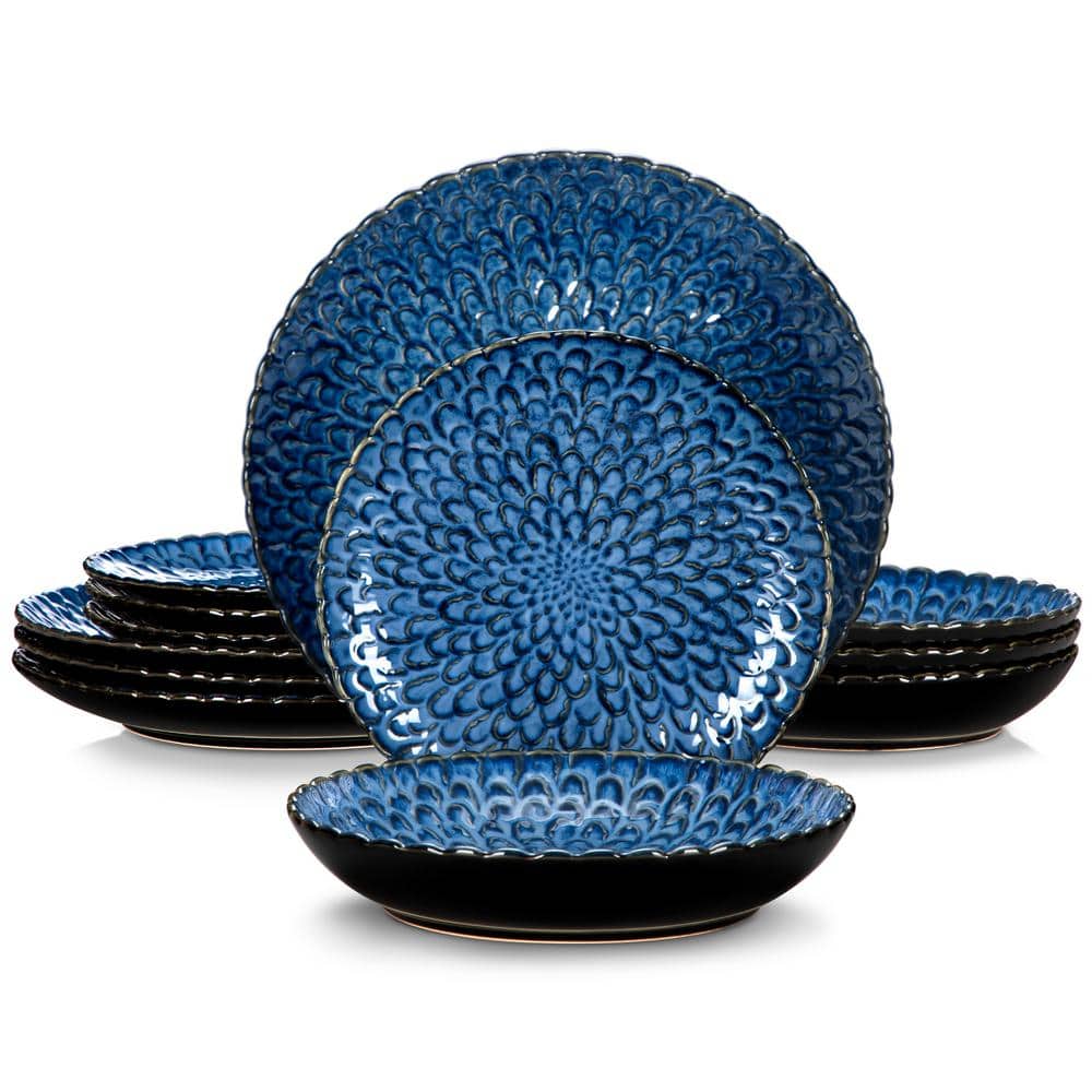vancasso Chrys 12-Piece Blue Stoneware Dinnerware Set Plates Bowls Set  Service for 4 VC-CHRYS-B-12 - The Home Depot
