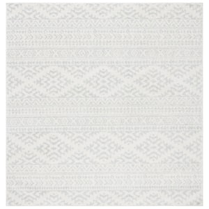 Tulum Ivory/Light Gray Doormat 3 ft. x 3 ft. Square Tribal Geometric Striped Area Rug