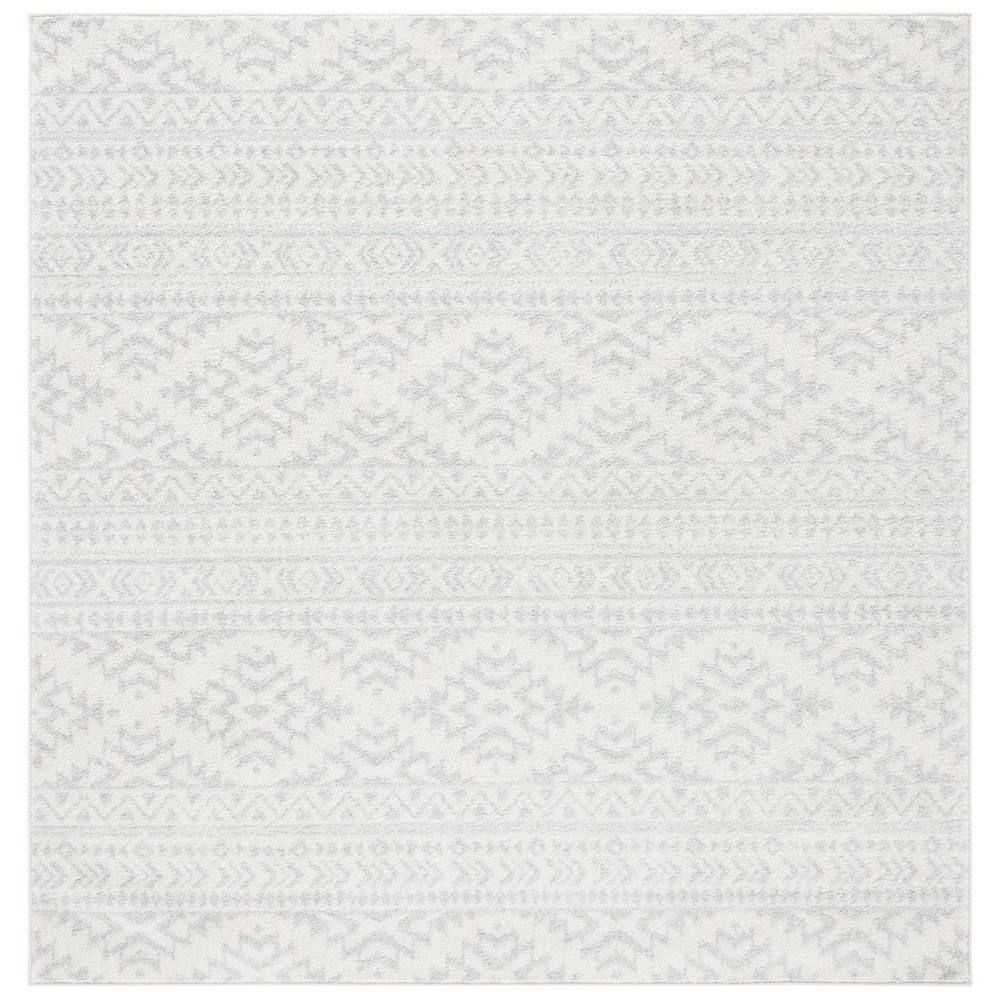Ivory and Light Grey Geometric Square Area Rug