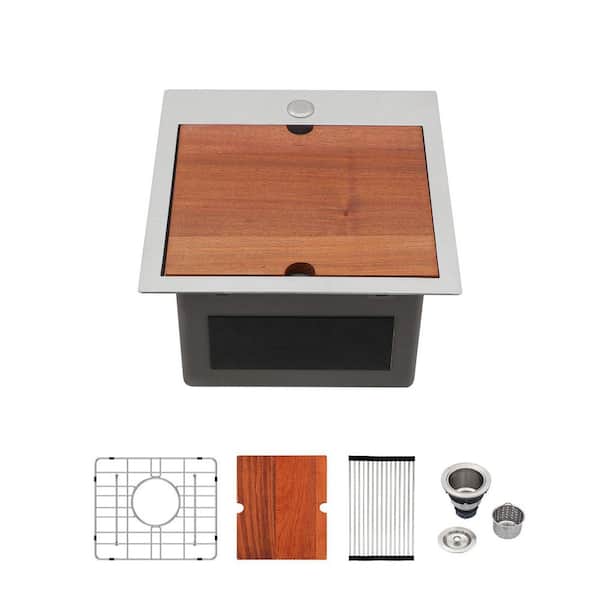 15 in. 16-Guage Stainless Steel 15 x 15 in. Single Bowl Drop-In Kitchen Bar Sink
