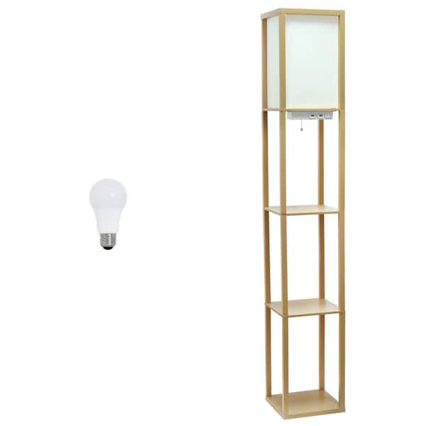 Creekwood home 62.5 in. Tan Modern 3-Tier Column Floor Lamp with Charging Ports and Outlet for Living Room with LED Bulb Included