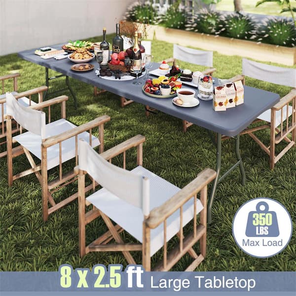 Costway 96 in. Gray Rectangle Metal Portable Folding Table with