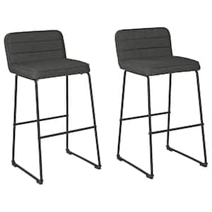 35 in. Gray Backless Metal Frame Barstool with Fabric Seat (Set of 2)