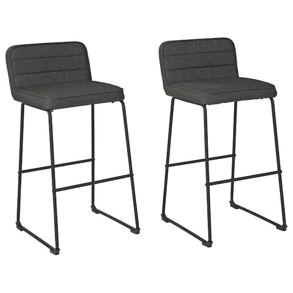 Benjara 35 in. Gray Backless Metal Frame Barstool with Fabric Seat (Set of 2)