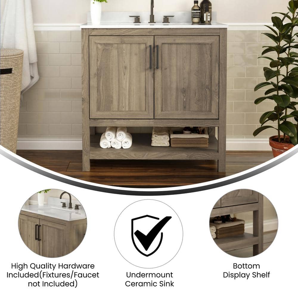 Vivien 36" Brown Wood Bathroom Vanity with Stoneware Surface