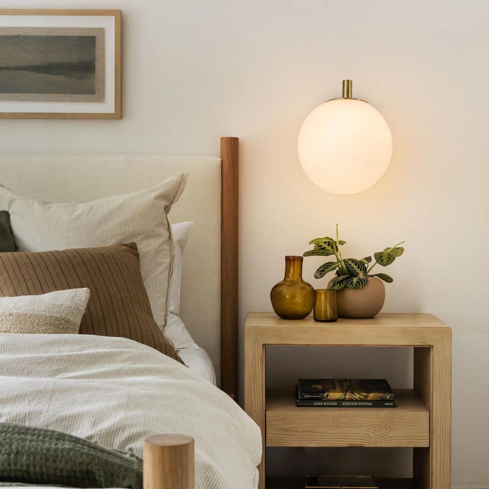 5.9 in. 1-Light Contemporary Brass Wall Sconce with Opal Glass Globe Shade price history on PriceWatchPro