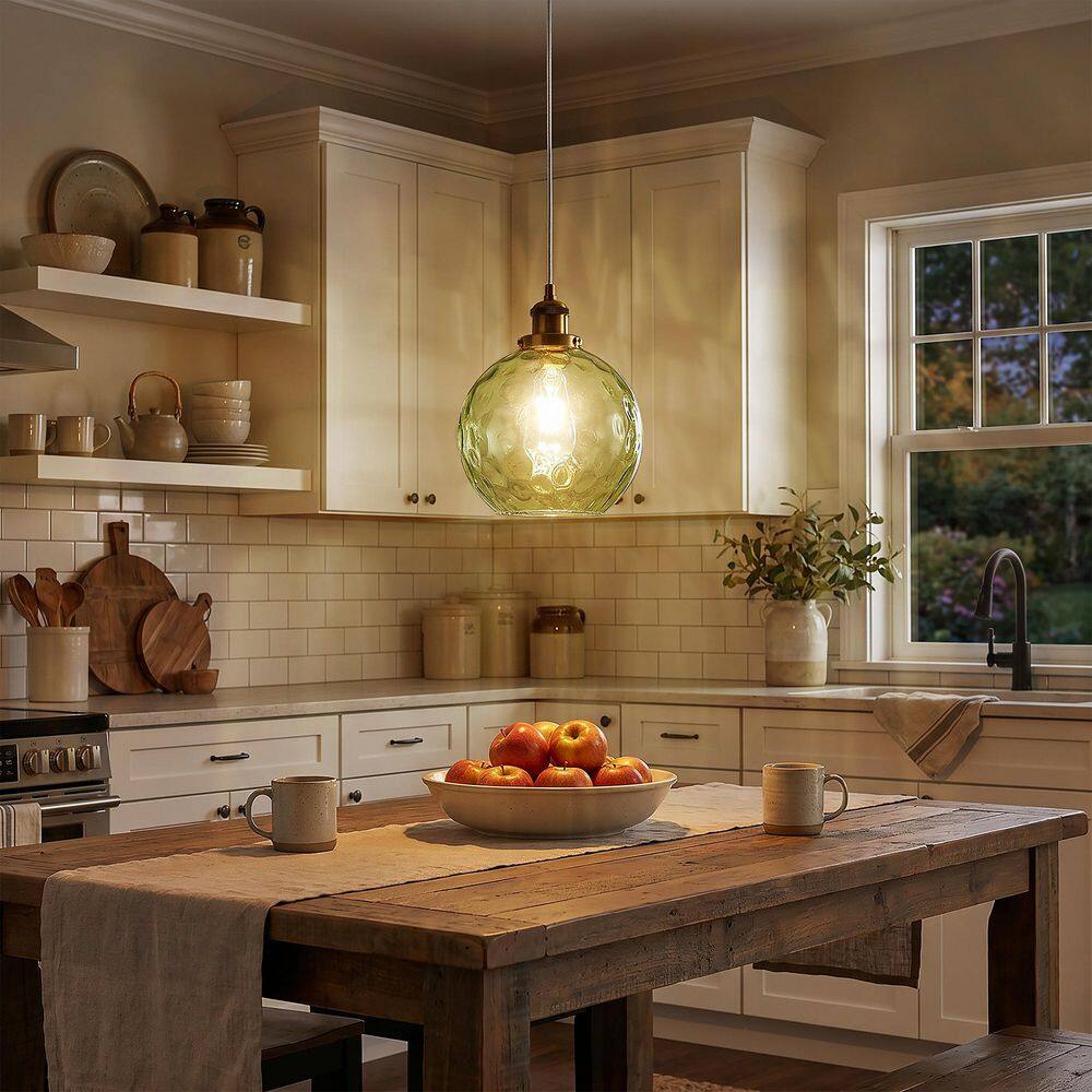 60-W 1 Light Antique Brass Pendant Light with Light Green Glass Shade for Kitchen Island Dining Room, No Bulbs Included price history on PriceWatchPro