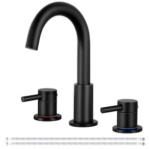 8 in. Widespread 2-Handle High Arc Bathroom Faucet and 360-Degree Swivel Spout in Matte Black