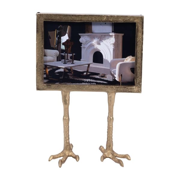 5 in. x 7 in. Gold Metal Rectangle Photo Frame with Bird Feet Base
