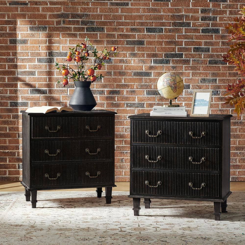 Elpenor Walnut 28 in. W Solid Paulownia Wood 4-Drawer Nightstand with Charging Station Set of 2