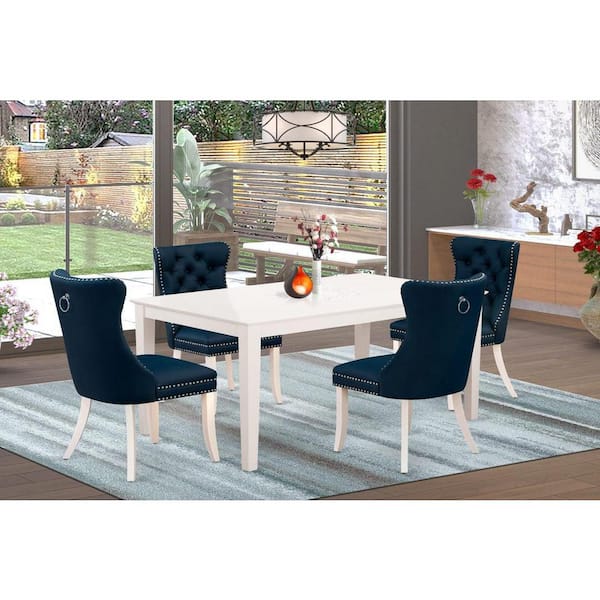 East West Furniture 5-Piece Rectangular Linen White Finish Solid Wood Top-Upholstered Dining Room Set-Seats 4