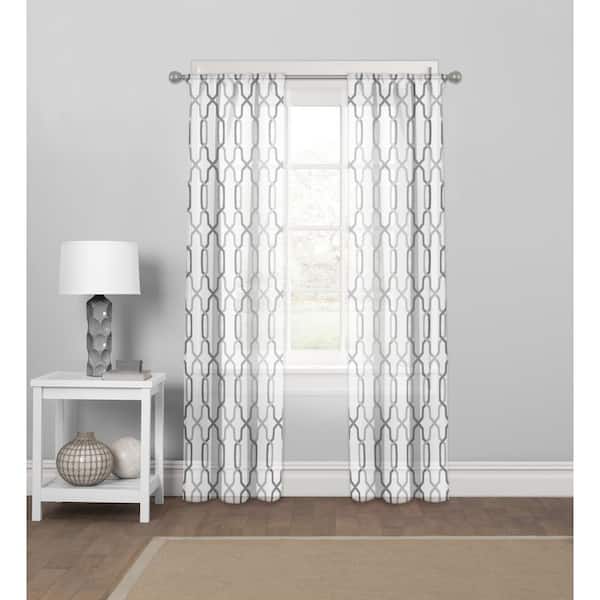 L Rod Pocket Sheer Curtain Panel, Gray Geometric Curtains