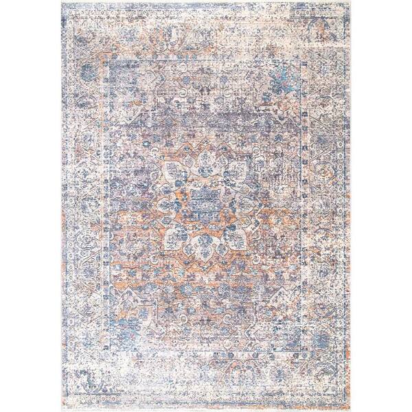 nuLOOM Grace Faded Medallion Blue 3 ft. x 8 ft. Runner