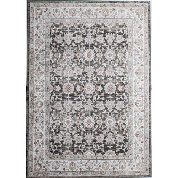 BASHIAN Ashland Charcoal  4 ft. x 6 ft. (3 ft. 6 in. x 5 ft. 6 in.) Floral Transitional Accent Rug