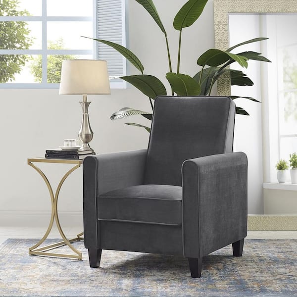 HOMESTOCK Gray Microfiber Push Back Recliner Chair: Breathable Linen with Adjustable Footrest, Small Size
