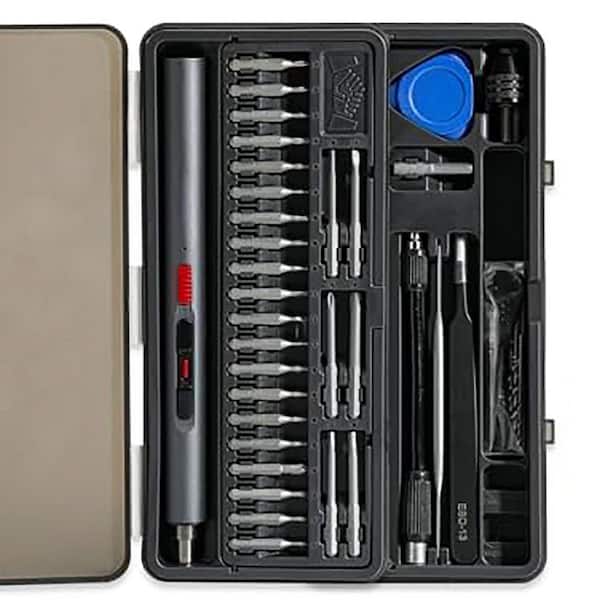 Precision Electric Screwdriver Set 4.06 in. Shank 3 Gear Torque 3LED Light Magnetic Storage Overload Protection 9-Piece