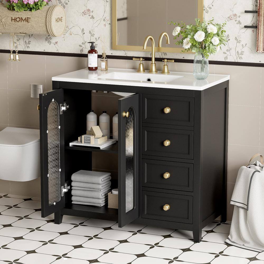 36 in. W x 18.23 in. D x 33.86 in. H Freestanding Bath Vanity with White Ce