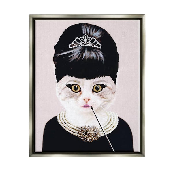 The Stupell Home Decor Collection Fashion Feline Jewelry And Makeup Cat by Coco de Paris Floater Frame Animal Wall Art Print 31 in. x 25 in.