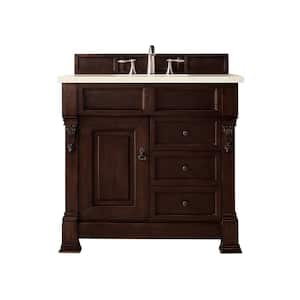 Brookfield 36 in. W x 23.5 in. D x 34.3 in. H Single Bath Vanity in Burnished Mahogany with Marble Top in Eternal Marfil