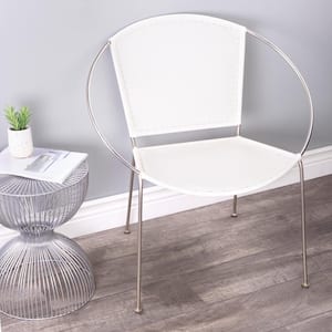 Milo White Leather and Metal Bucket Accent Chair