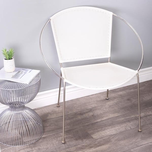 Butler Specialty Company Milo White Leather and Metal Bucket Accent Chair