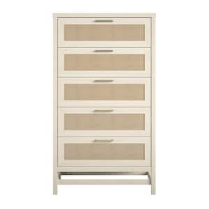 Leeland 5-Drawer Ivory Oak with Faux Rattan Chest of-Drawers (55.63 in. x 31.65 in. x 15.67 in.)