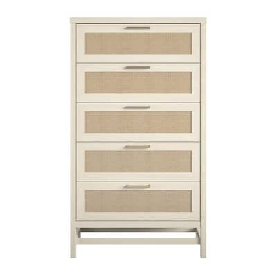 Leeland 5-Drawer Ivory Oak with Faux Rattan Chest of-Drawers (55.63 in. x 31.65 in. x 15.67 in.)