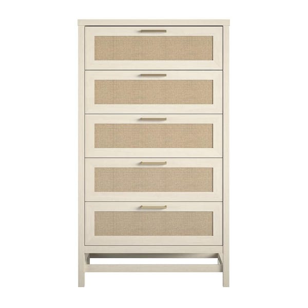 Ameriwood Home Leeland 5-Drawer Ivory Oak with Faux Rattan Chest of-Drawers (55.63 in. x 31.65 in. x 15.67 in.)
