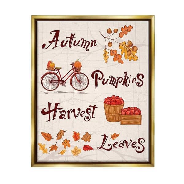 Stupell Industries Autumn Pumpkins Harvest Leaves by Diane Labombarbe 1-Piece Floater Frame Graphic Print Nature Art Print 31 in. x 25 in.
