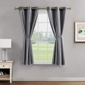 Augusta Charcoal Grey 38 in. W x 63 in. L Grommet Blackout Tiebacks Curtain with Sheer Overlay (2-Panels and 2-Tiebacks)