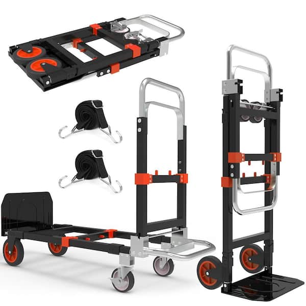 3-in-1 500 lbs. Capacity Alloy Convertible Folding Platform Hand Truck and Dolly with 4-Wheels