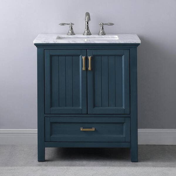 Altair Isla 30 in. Bath Vanity in Classic Blue with Carrara Marble