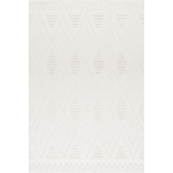Annaka Trellis Fringe Area Cream 7 ft. x 9 ft. Indoor Area Rug