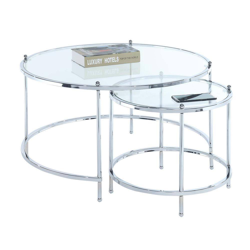 Royal Crest Round Chrome and Glass Nesting Coffee Table Set