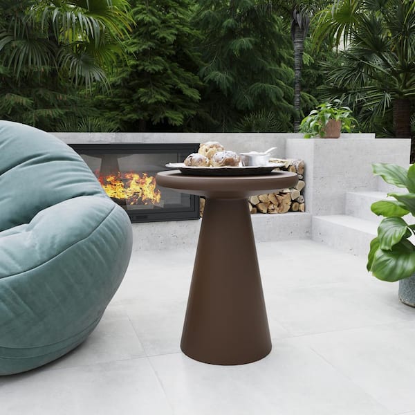 PATIOGUARDER 16 in. Mgo Concrete Mushroom-shaped Outdoor Side Table in Dark Brown