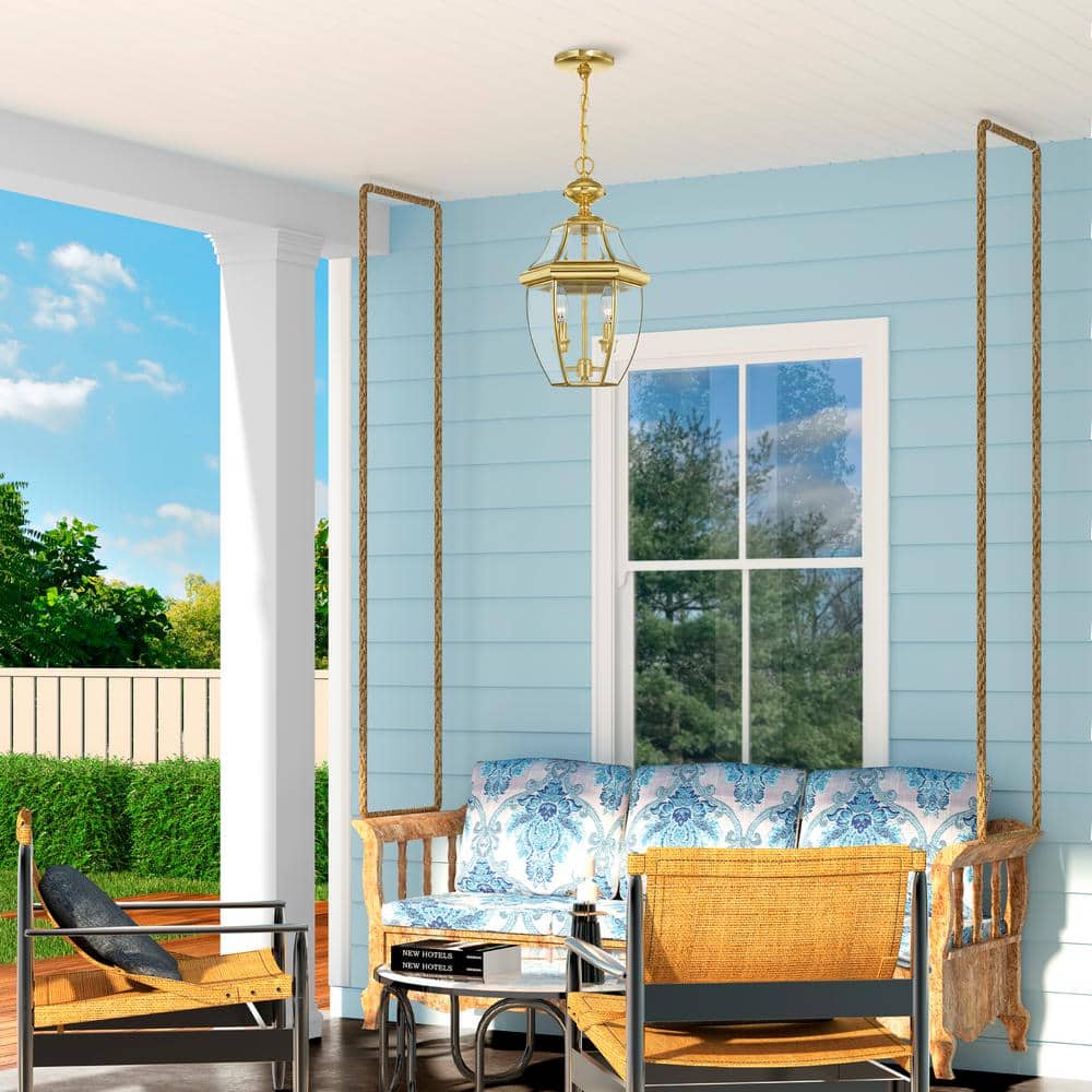 Monterey Polished Brass 2-Light Outdoor Pendant with Clear Beveled Glass