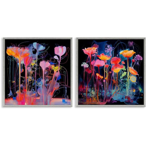 Stupell Industries Contrasting Otherworldly Blossoms by Nuk Nalandro 2 Pieces Gray Framed Abstract Giclee Art Print 17 in. x 17 in.