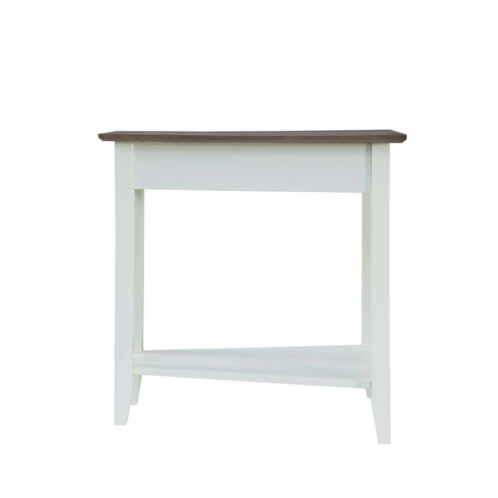 White and Driftwood Triangular Wood End Table with Shelf