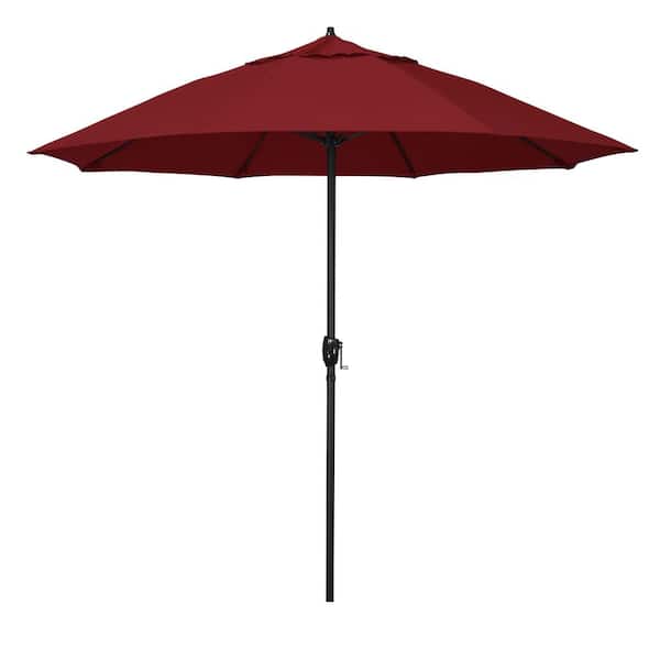 California Umbrella 9 ft. Bronze Aluminum Market Patio Umbrella with Fiberglass Ribs and Auto Tilt in Red Olefin