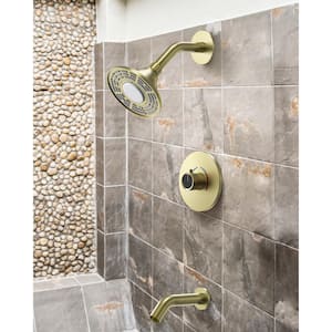 Smart LED Grain Single Handle 2-Spray Wall Mount 5 in. Tub and Shower Faucet 2.5 GPM in Brushed Gold Valve Included