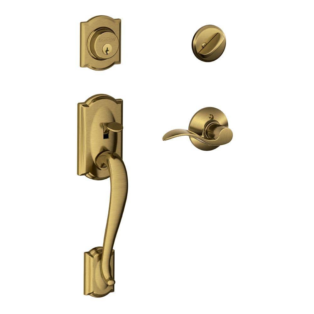 Schlage Camelot Antique Brass Single Cylinder Door Handleset with Right  Handed Accent Handle F60 CAM 609 ACC RH The Home Depot