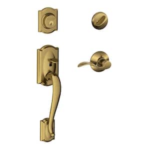 Camelot Antique Brass Single Cylinder Door Handleset with Right Handed Accent Handle