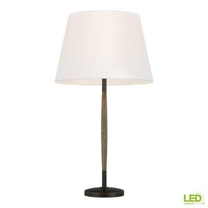 Ferrelli 27.25 in. Weathered Oak Wood and Aged Pewter Table Lamp
