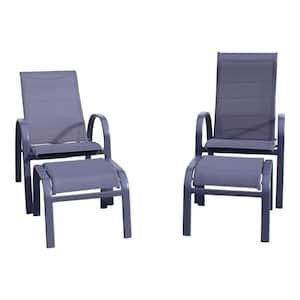 Santa Fe Dark Gray 4-Piece Aluminum Outdoor Seating Set with 2 Reclining Sling Chairs and 2 Sling Ottomans